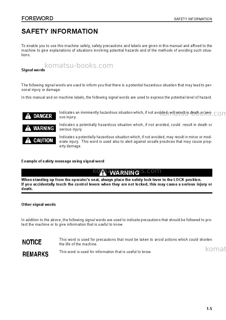 Komatsu mx352jpn Operation manual cover Page 6 Komatsu mx352jpn Operation manual cover Page 6