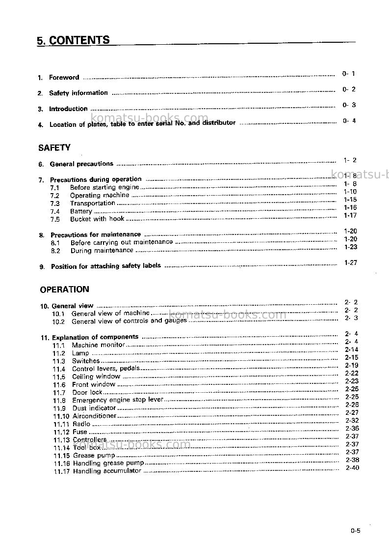 Komatsu pc650lc-5jpn Operation manual cover Page 6 Komatsu pc650lc-5jpn Operation manual cover Page 6