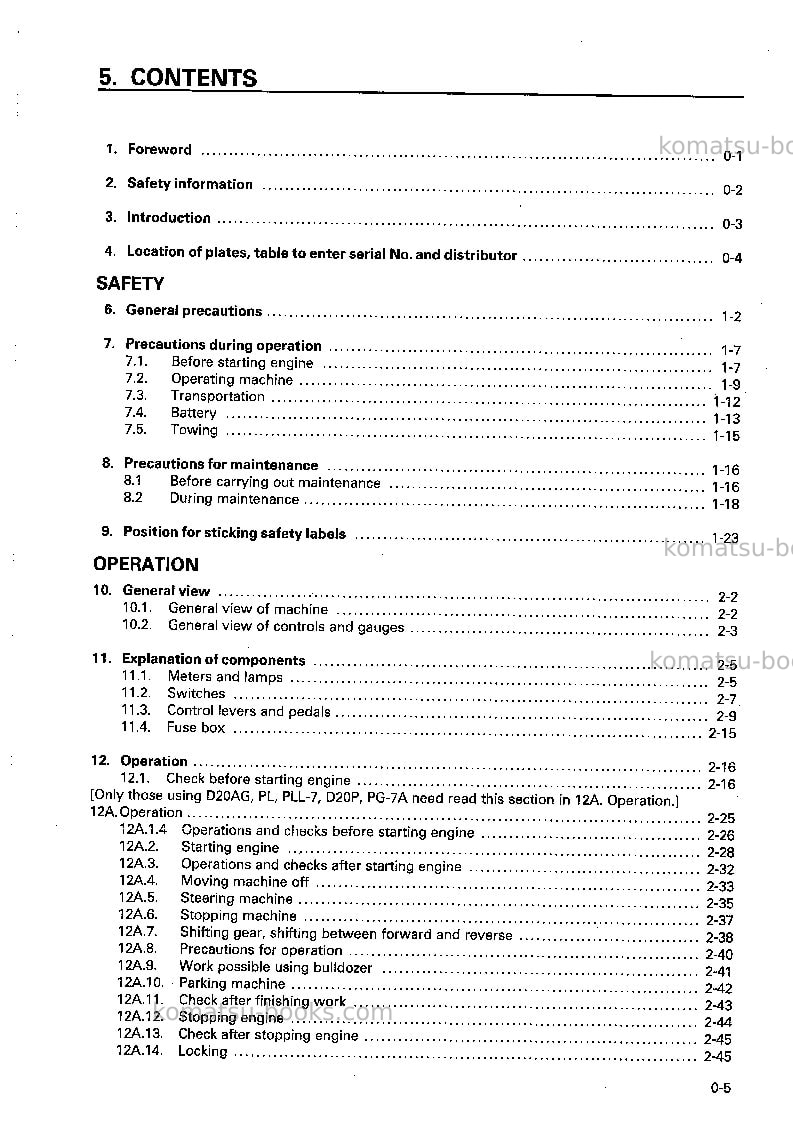 Komatsu d21a-7jpn Operation manual cover Page 6