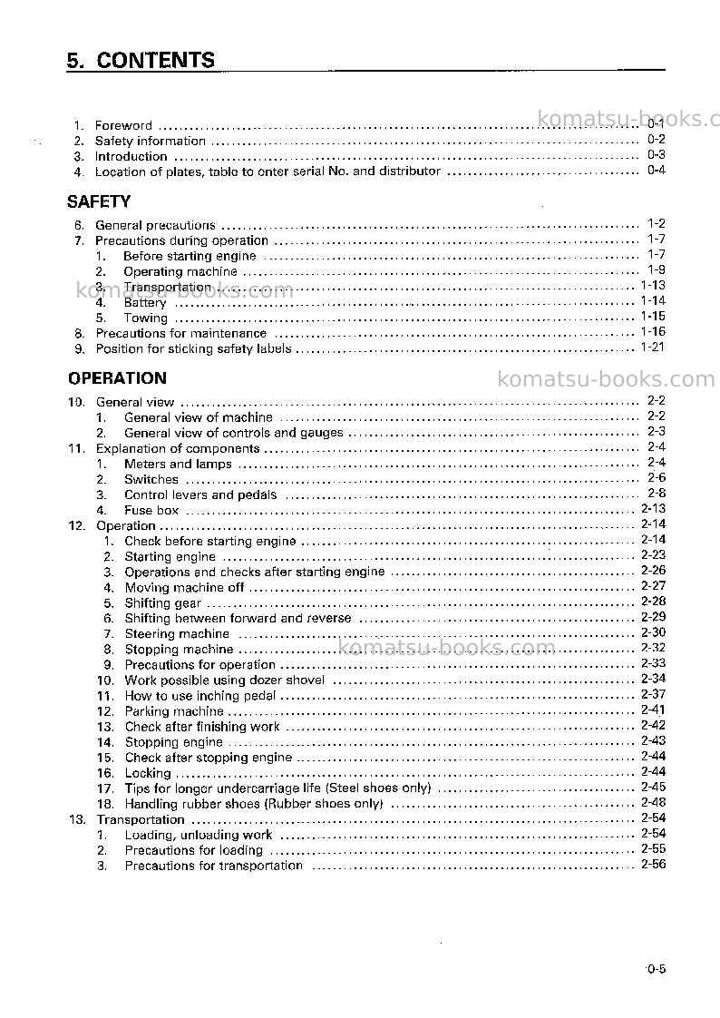Komatsu d21qg-7jpn Operation manual cover Page 6 Komatsu d21qg-7jpn Operation manual cover Page 6