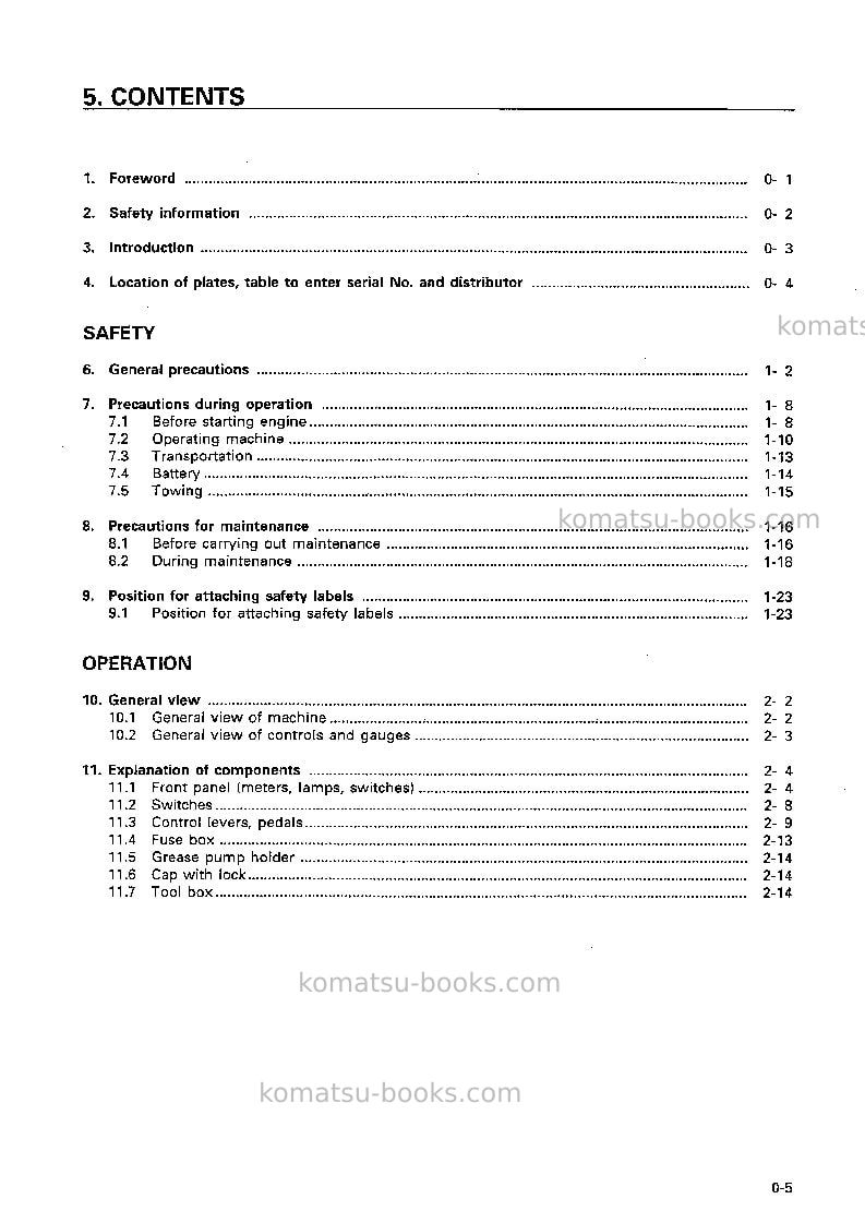 Komatsu d70le-12jpn Operation manual cover Page 6 Komatsu d70le-12jpn Operation manual cover Page 6