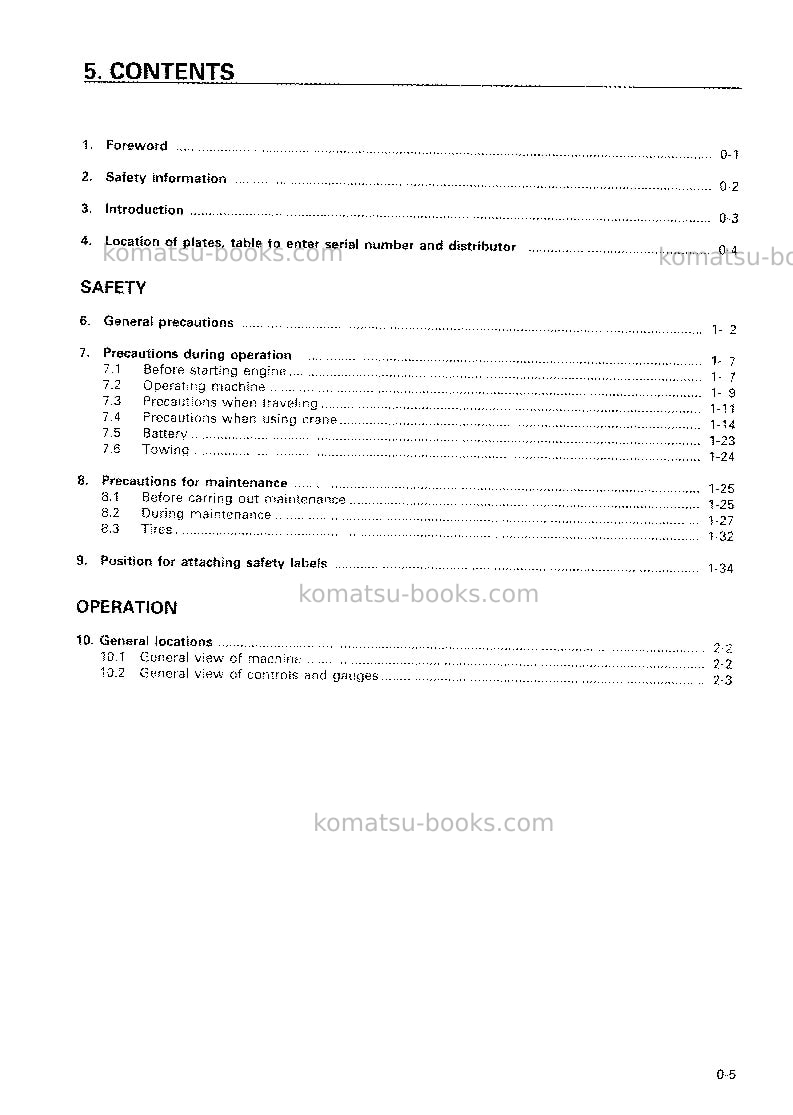 Komatsu lw80-1jpn Operation manual cover Page 6