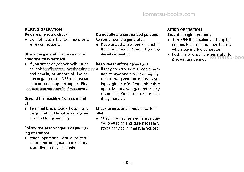 Komatsu eg150l-5jpn Operation manual cover Page 6 Komatsu eg150l-5jpn Operation manual cover Page 6