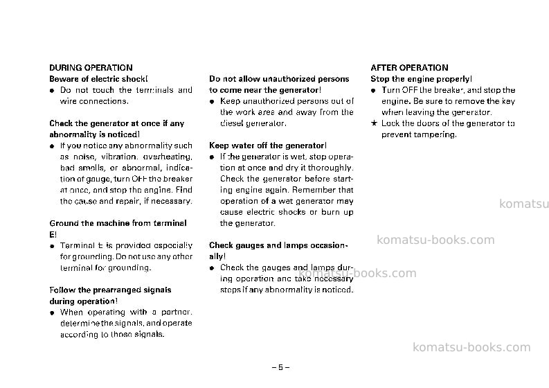 Komatsu eg300l-5jpn Operation manual cover Page 6 Komatsu eg300l-5jpn Operation manual cover Page 6