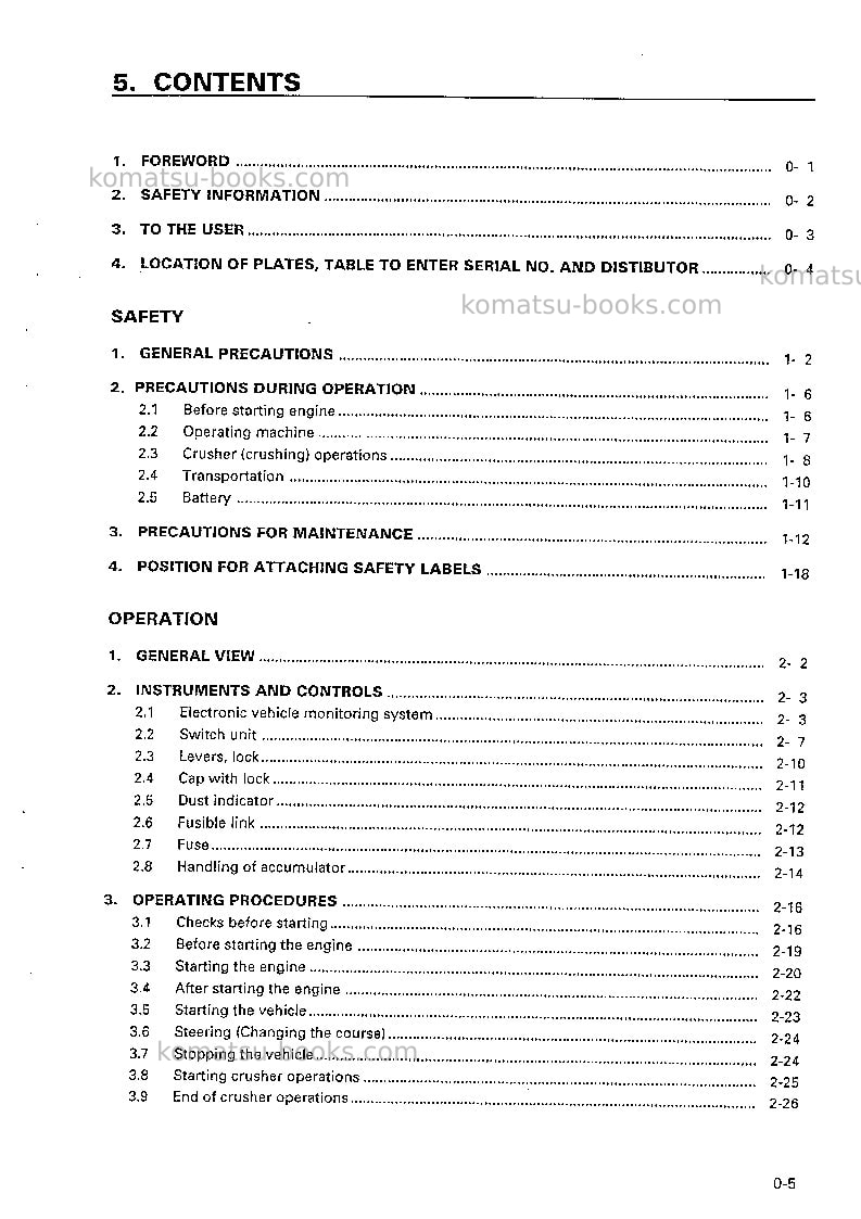 Komatsu br200s-1jpn Operation manual cover Page 6 Komatsu br200s-1jpn Operation manual cover Page 6