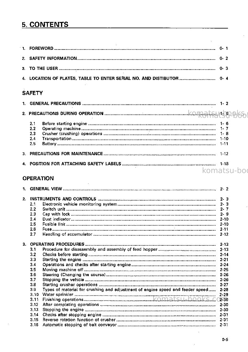 Komatsu br310jg-1jpn Operation manual cover Page 6 Komatsu br310jg-1jpn Operation manual cover Page 6