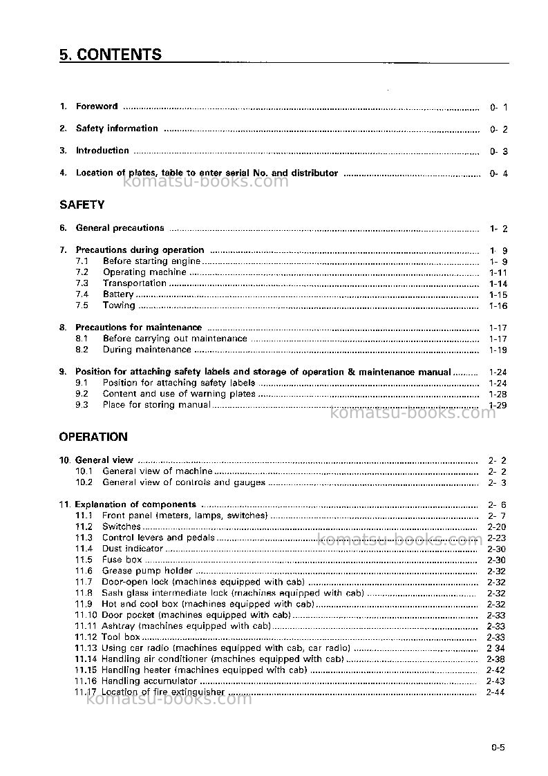 Komatsu sk820-5ita Operation manual cover Page 6 Komatsu sk820-5ita Operation manual cover Page 6