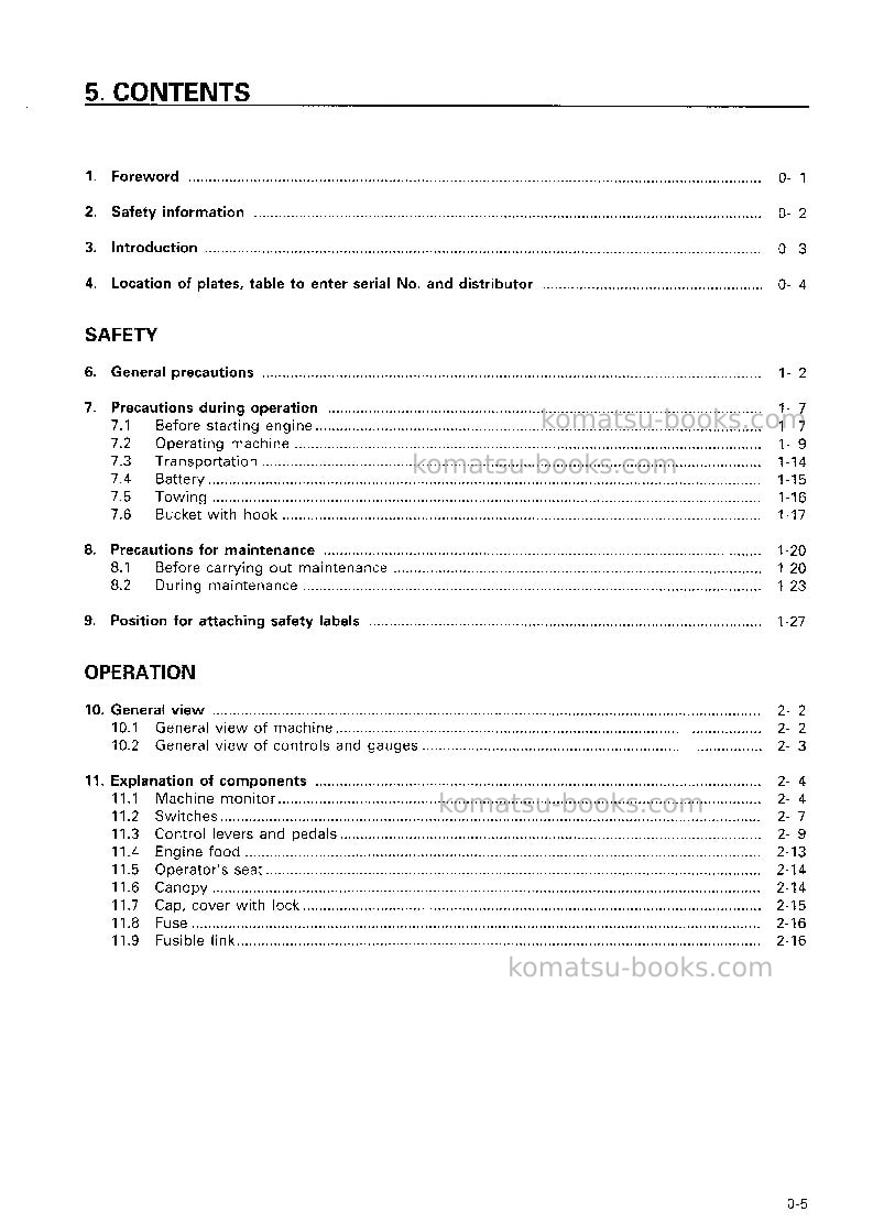 Komatsu pc05-7jpn Operation manual cover Page 6 Komatsu pc05-7jpn Operation manual cover Page 6