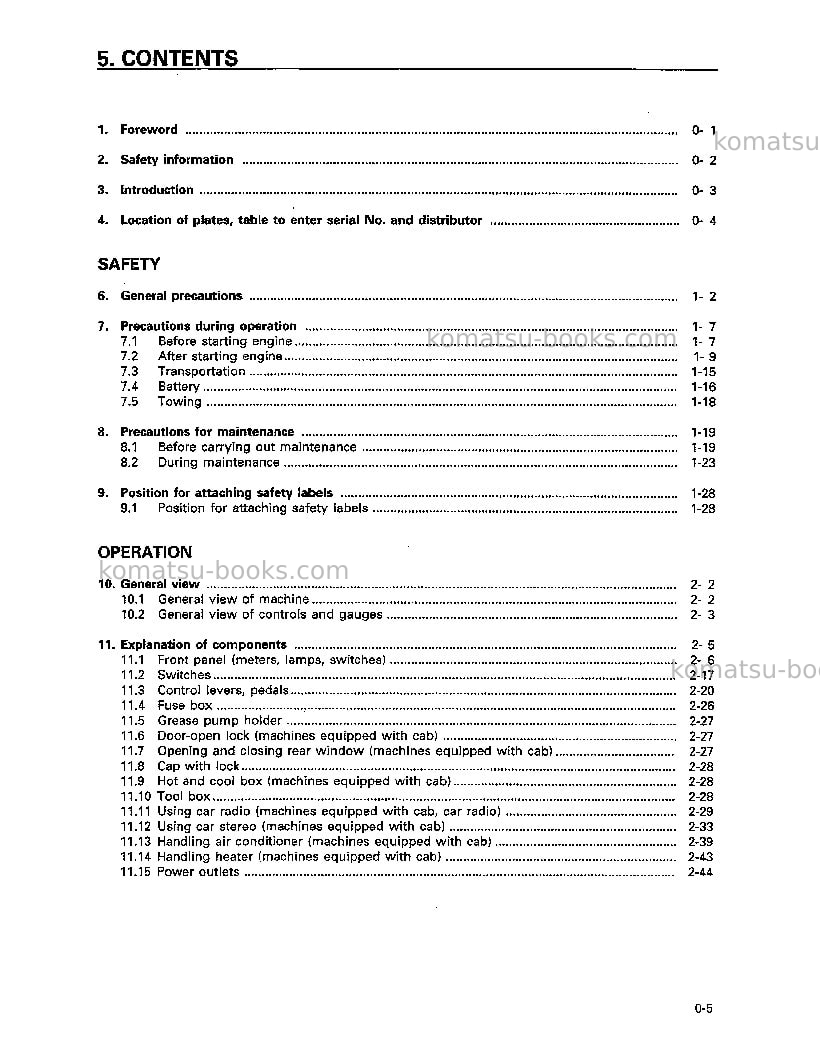 Komatsu d41e-6bra Operation manual cover Page 6 Komatsu d41e-6bra Operation manual cover Page 6