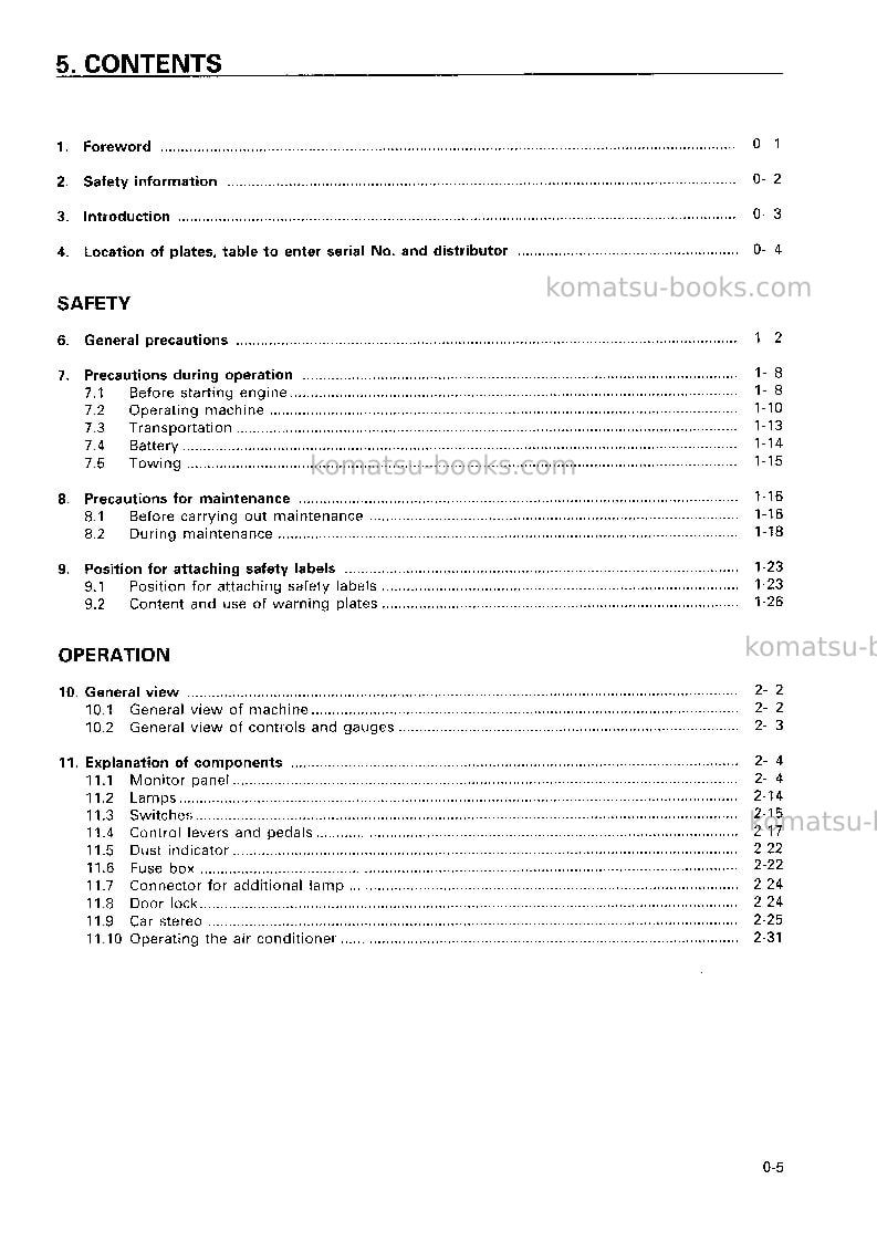 Komatsu d375a-2jpn Operation manual cover Page 6 Komatsu d375a-2jpn Operation manual cover Page 6