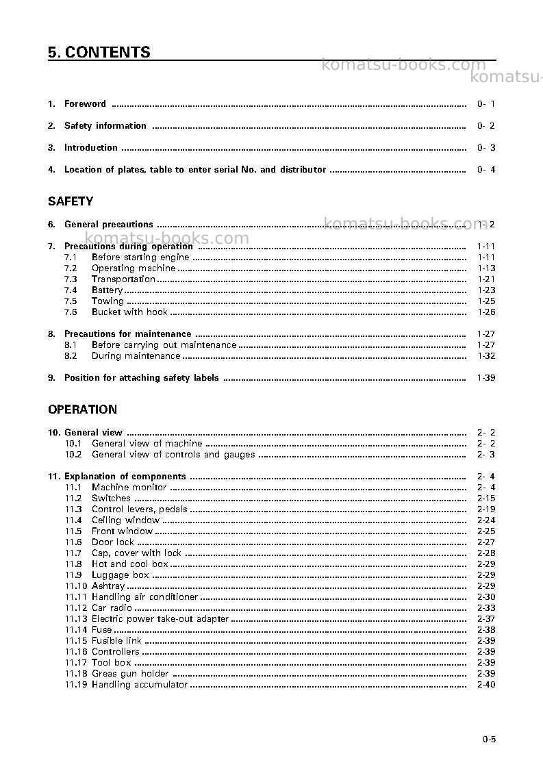 Komatsu pc300lc-6jpn Operation manual cover Page 6 Komatsu pc300lc-6jpn Operation manual cover Page 6