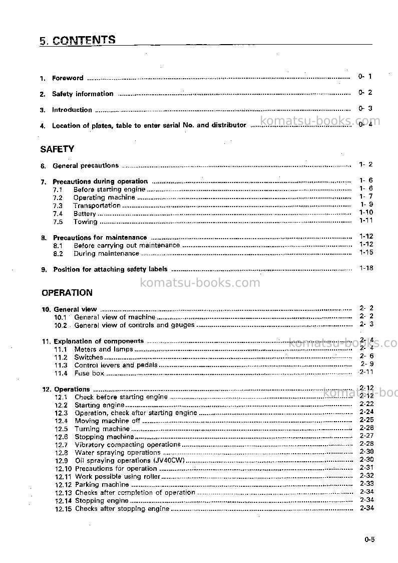 Komatsu jv40dw-3jpn Operation manual cover Page 6 Komatsu jv40dw-3jpn Operation manual cover Page 6