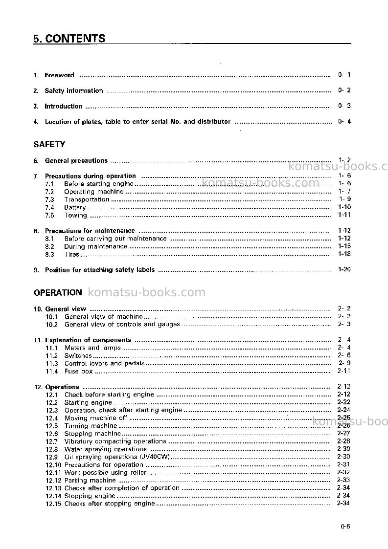 Komatsu jv40cw-3jpn Operation manual cover Page 6
