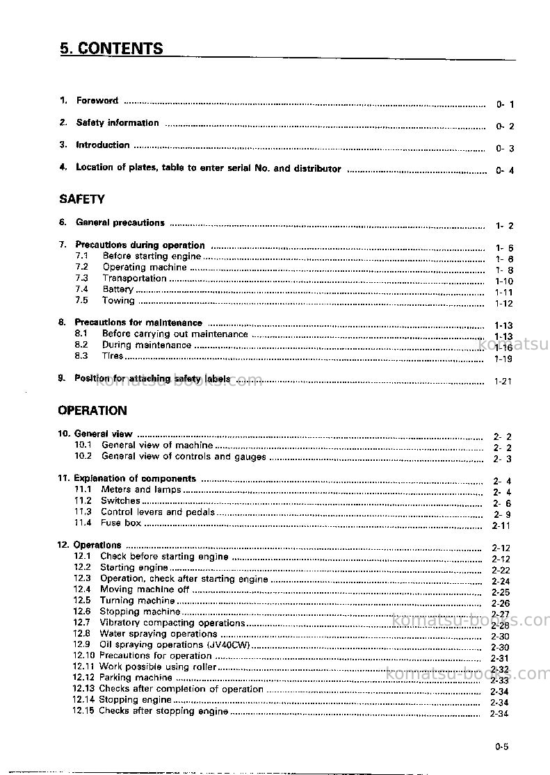 Komatsu jv40cw-3jpn Operation manual cover Page 6 Komatsu jv40cw-3jpn Operation manual cover Page 6