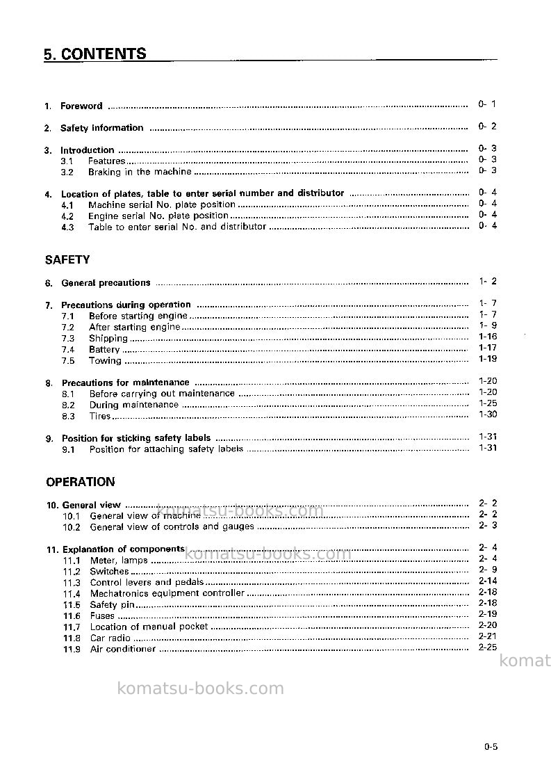 Komatsu hd255-5jpn Operation manual cover Page 6 Komatsu hd255-5jpn Operation manual cover Page 6