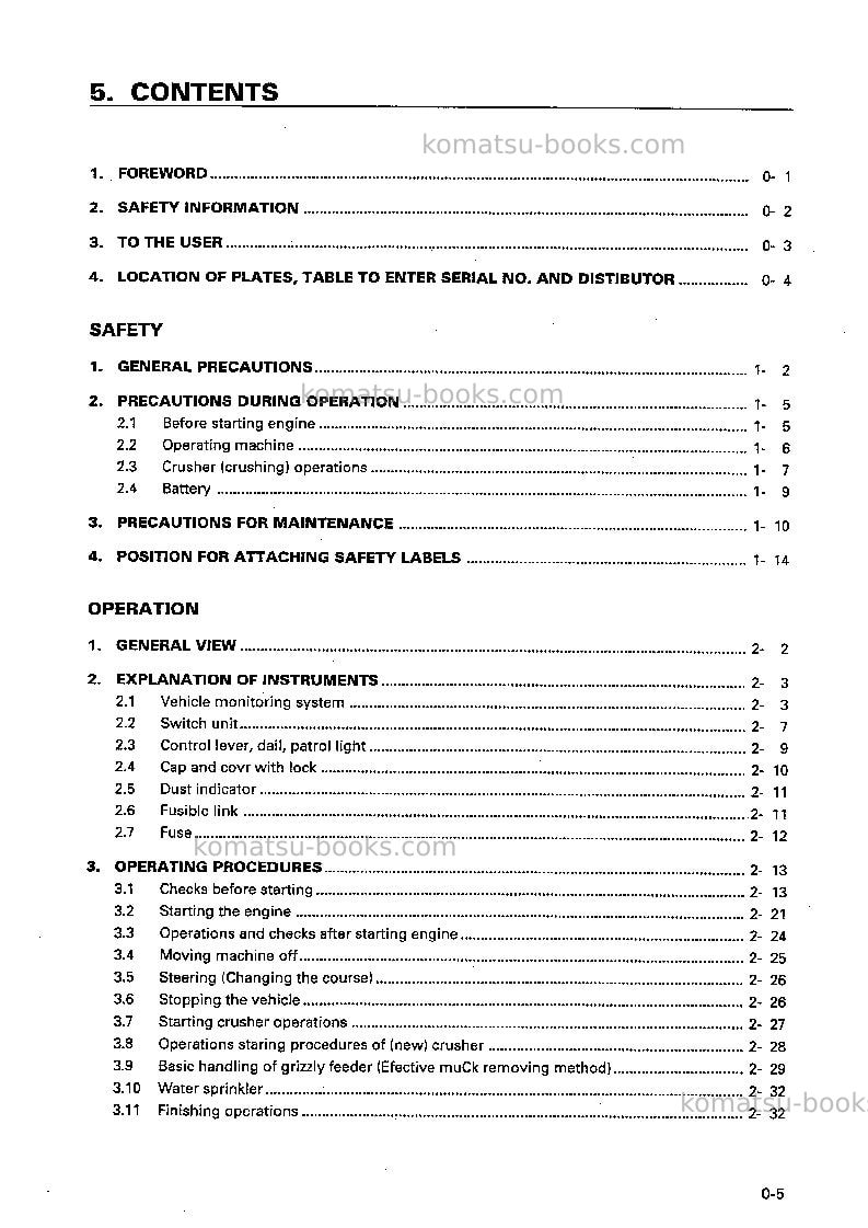 Komatsu br500jg-1jpn Operation manual cover Page 6 Komatsu br500jg-1jpn Operation manual cover Page 6