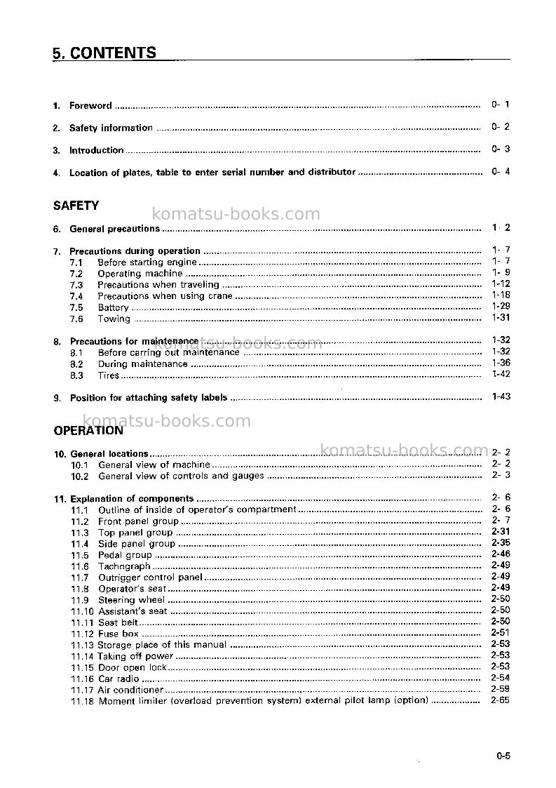 Komatsu lw250-5jpn-h-type Operation manual cover Page 6 Komatsu lw250-5jpn-h-type Operation manual cover Page 6
