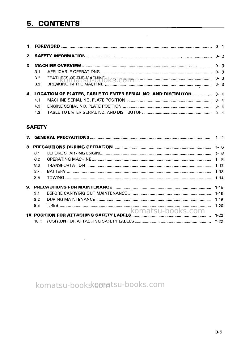 Komatsu wt500e-1jpn Operation manual cover Page 6