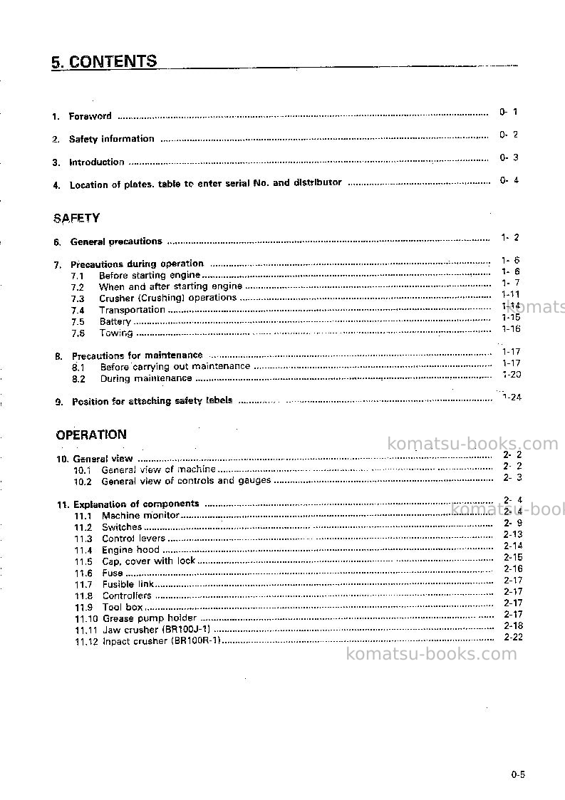 Komatsu br100j-1jpn Operation manual cover Page 6