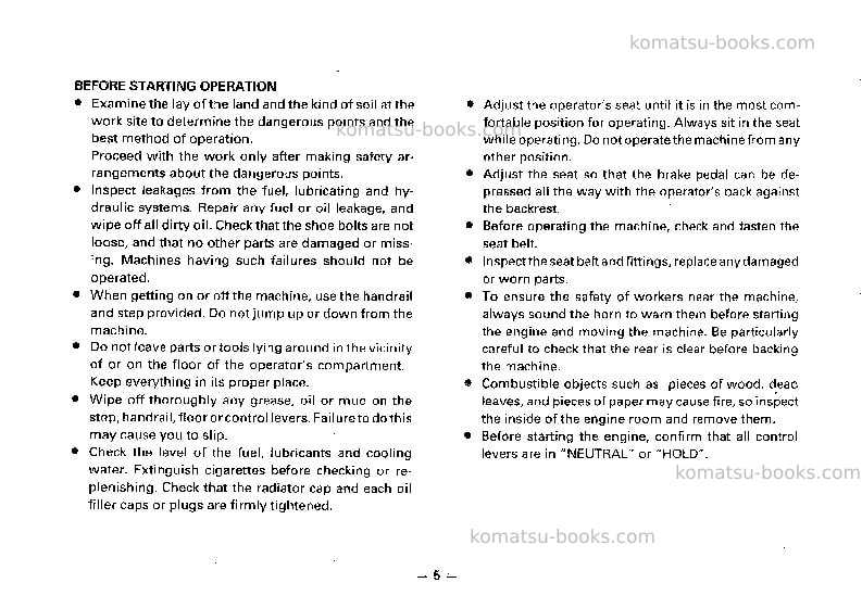 Komatsu d70le-8jpn Operation manual cover Page 6 Komatsu d70le-8jpn Operation manual cover Page 6
