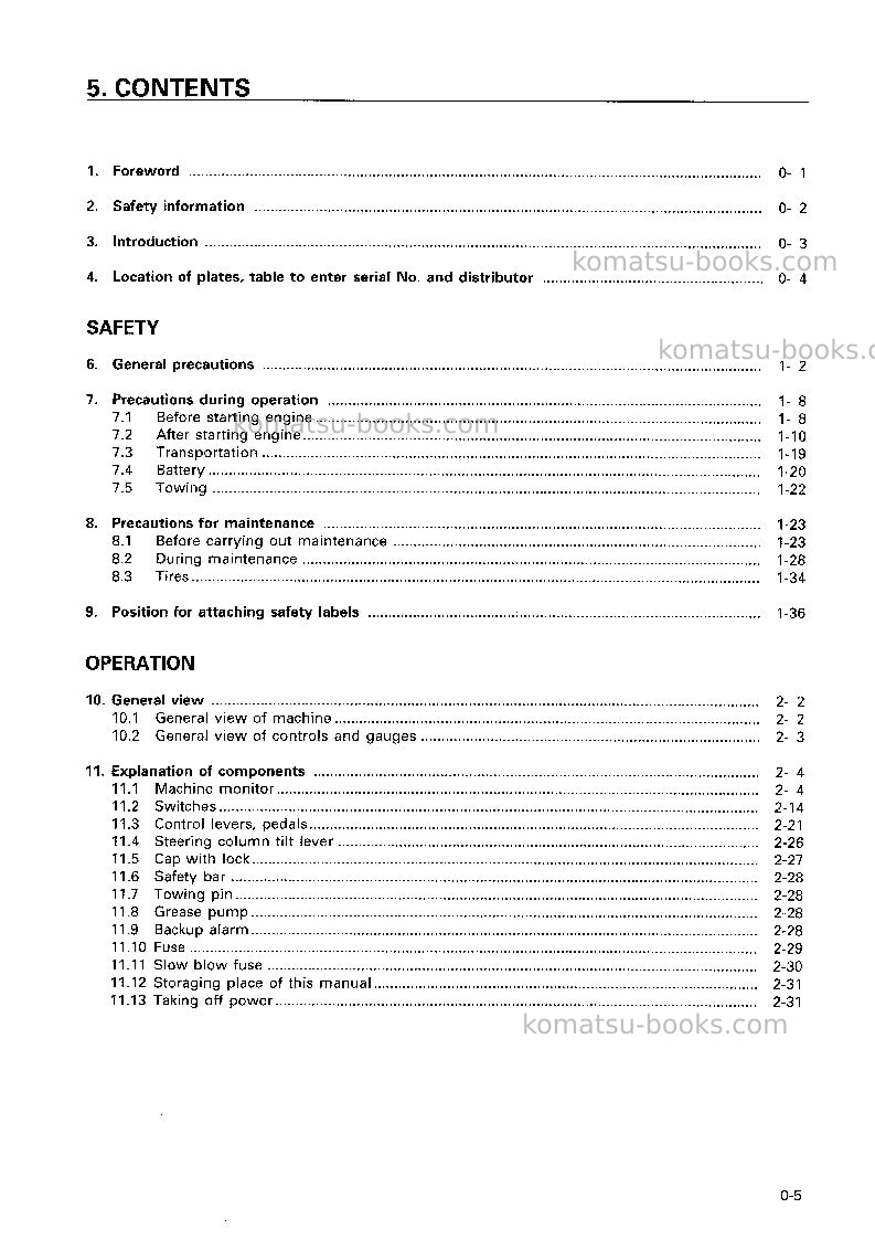 Komatsu wa500-3jpn Operation manual cover Page 6