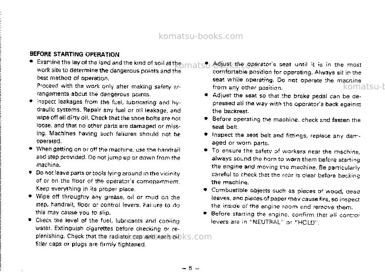 Komatsu d85a-21jpn-b Operation manual cover Page 6