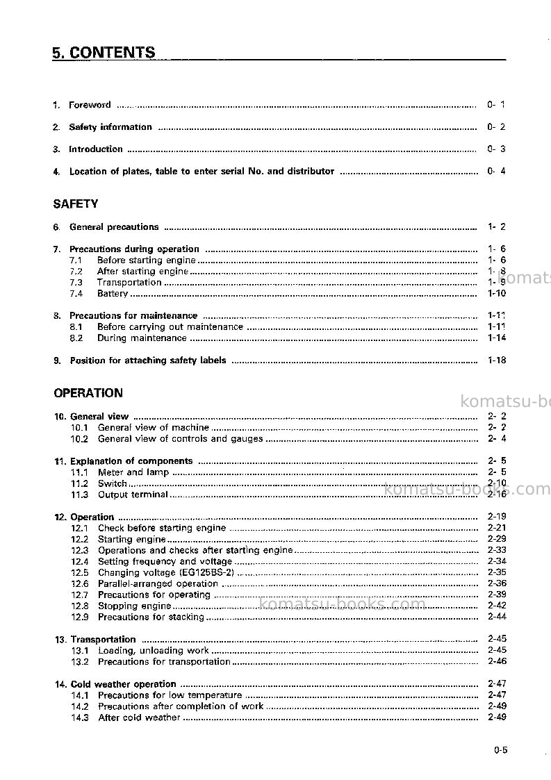 Komatsu eg125bs-2jpn Operation manual cover Page 6 Komatsu eg125bs-2jpn Operation manual cover Page 6