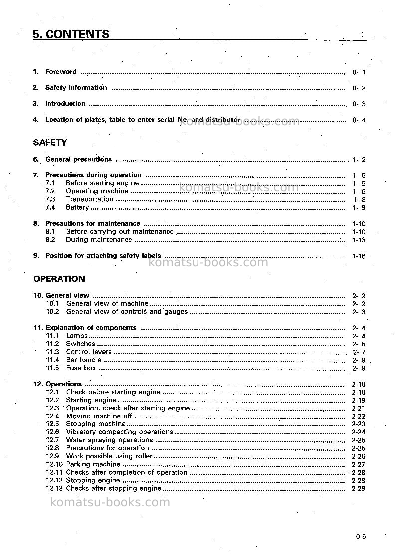 Komatsu jv08h-3jpn Operation manual cover Page 6