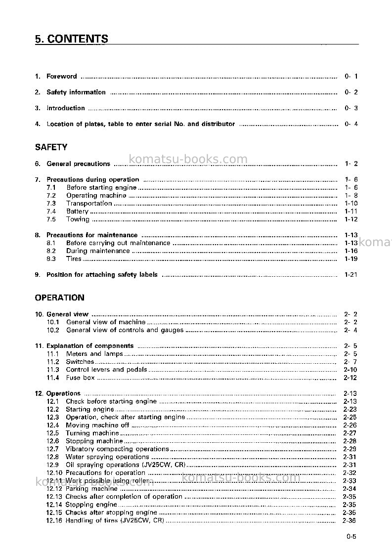 Komatsu jv25dw-2jpn Operation manual cover Page 6 Komatsu jv25dw-2jpn Operation manual cover Page 6