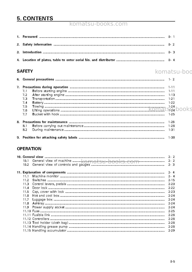 Komatsu pc1100-6jpn Operation manual cover Page 6 Komatsu pc1100-6jpn Operation manual cover Page 6