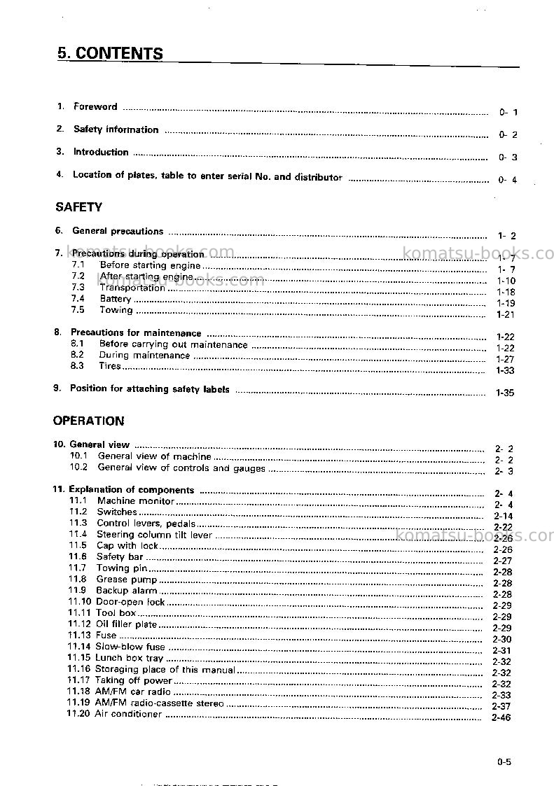 Komatsu wa600-3jpn Operation manual cover Page 6 Komatsu wa600-3jpn Operation manual cover Page 6