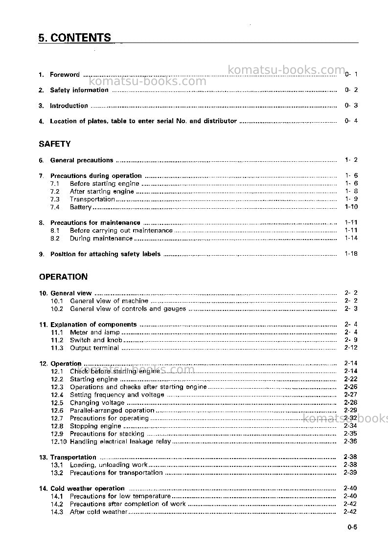 Komatsu eg300bs-5jpn Operation manual cover Page 6 Komatsu eg300bs-5jpn Operation manual cover Page 6