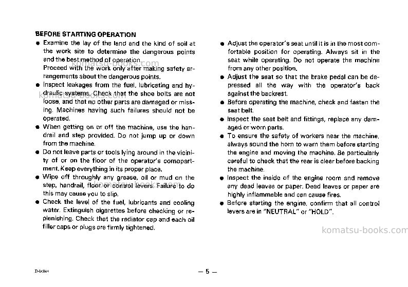 Komatsu d355a-5jpn Operation manual cover Page 6 Komatsu d355a-5jpn Operation manual cover Page 6