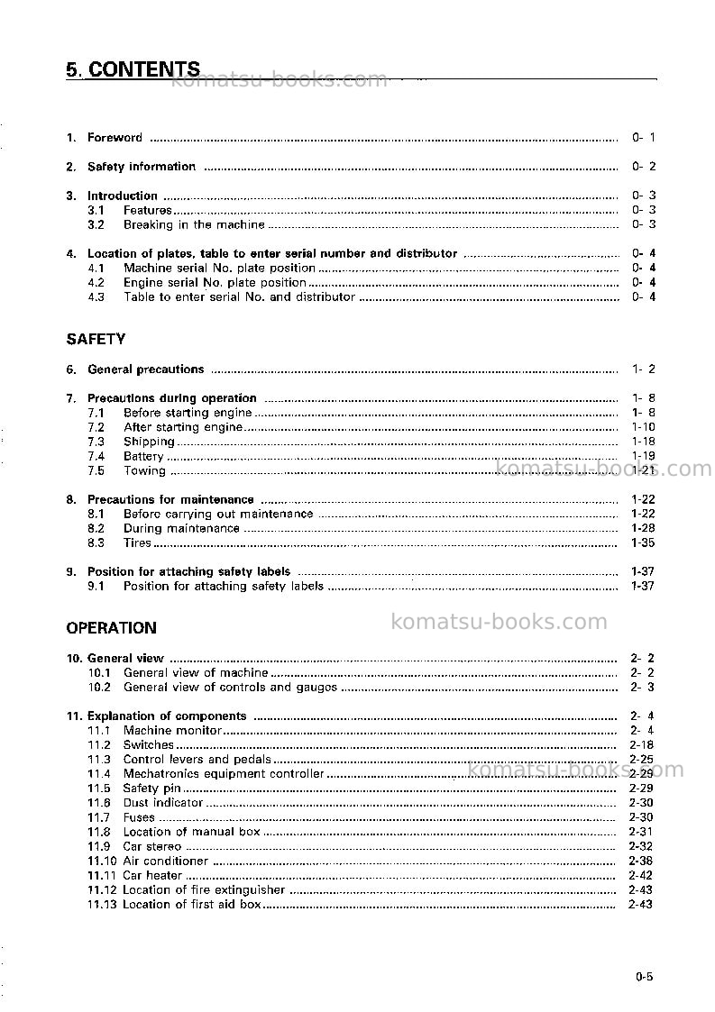 Komatsu hd785-5jpn Operation manual cover Page 6 Komatsu hd785-5jpn Operation manual cover Page 6