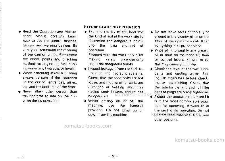 Komatsu pw100-3jpn Operation manual cover Page 6 Komatsu pw100-3jpn Operation manual cover Page 6