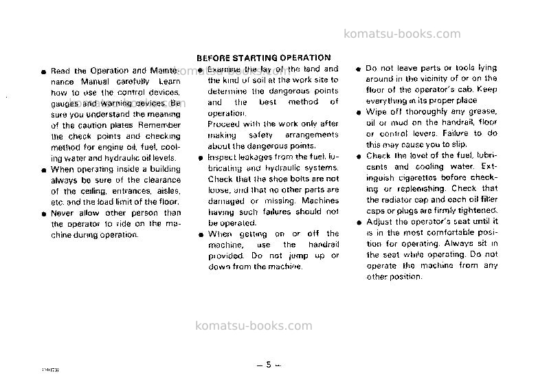 Komatsu pw100-3jpn Operation manual cover Page 6 Komatsu pw100-3jpn Operation manual cover Page 6