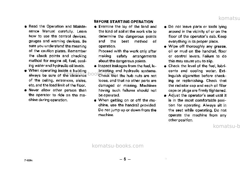Komatsu pw05-1jpn Operation manual cover Page 6 Komatsu pw05-1jpn Operation manual cover Page 6