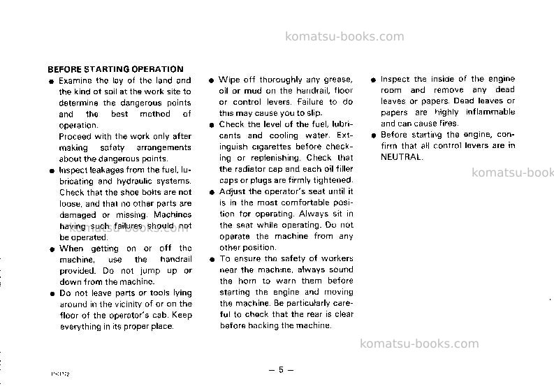Komatsu pc05-5jpn Operation manual cover Page 6 Komatsu pc05-5jpn Operation manual cover Page 6