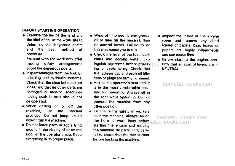 Komatsu pc05-5jpn Operation manual cover Page 6 Komatsu pc05-5jpn Operation manual cover Page 6
