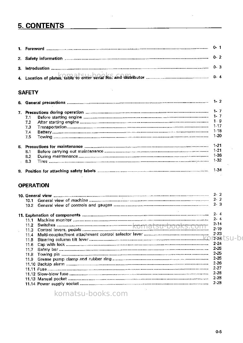 Komatsu wa250pt-3jpn Operation manual cover Page 6 Komatsu wa250pt-3jpn Operation manual cover Page 6