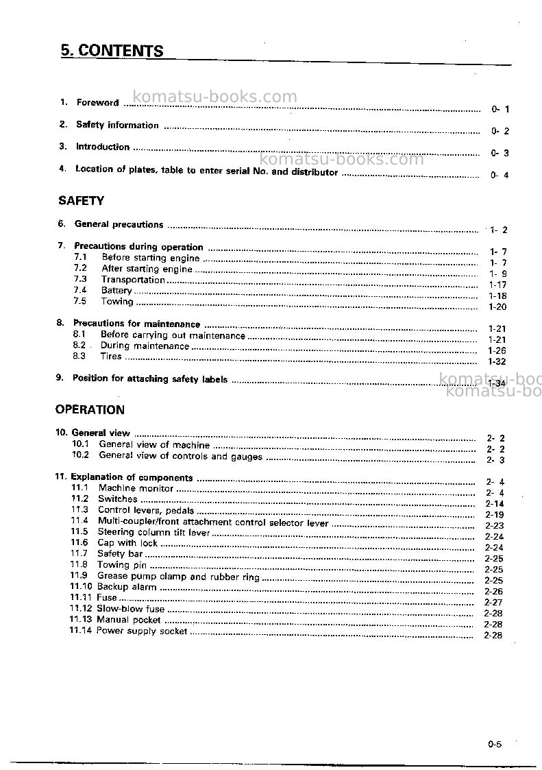 Komatsu wa250pt-3jpn Operation manual cover Page 6 Komatsu wa250pt-3jpn Operation manual cover Page 6