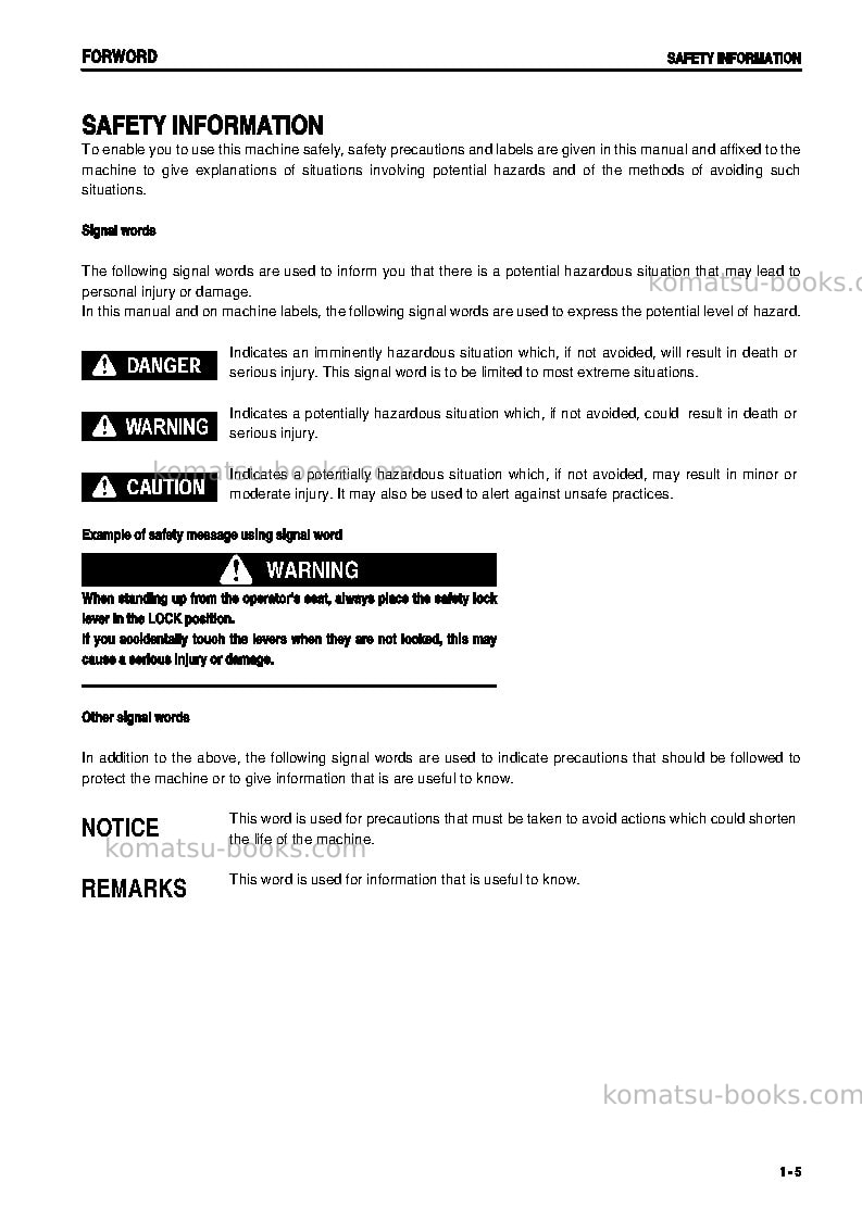 Komatsu d475a-3jpn Operation manual cover Page 6 Komatsu d475a-3jpn Operation manual cover Page 6