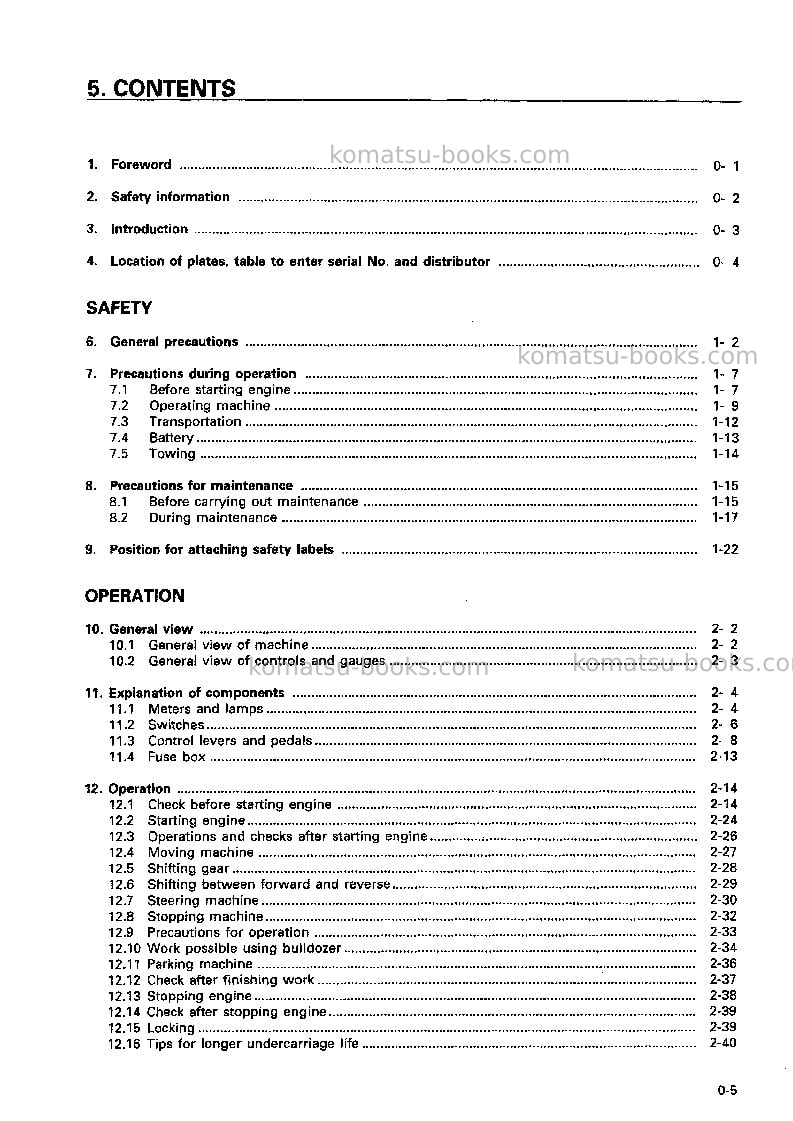 Komatsu d58e-1jpn-power angle and tilt dozer Operation manual cover Page 6 Komatsu d58e-1jpn-power angle and tilt dozer Operation manual cover Page 6