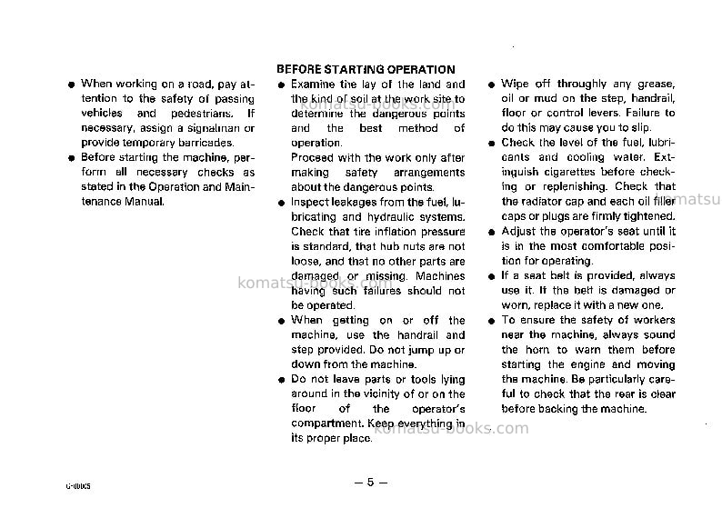 Komatsu gd725a-1jpn Operation manual cover Page 6 Komatsu gd725a-1jpn Operation manual cover Page 6