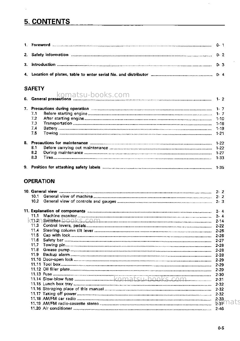 Komatsu wa600-3jpn Operation manual cover Page 6 Komatsu wa600-3jpn Operation manual cover Page 6