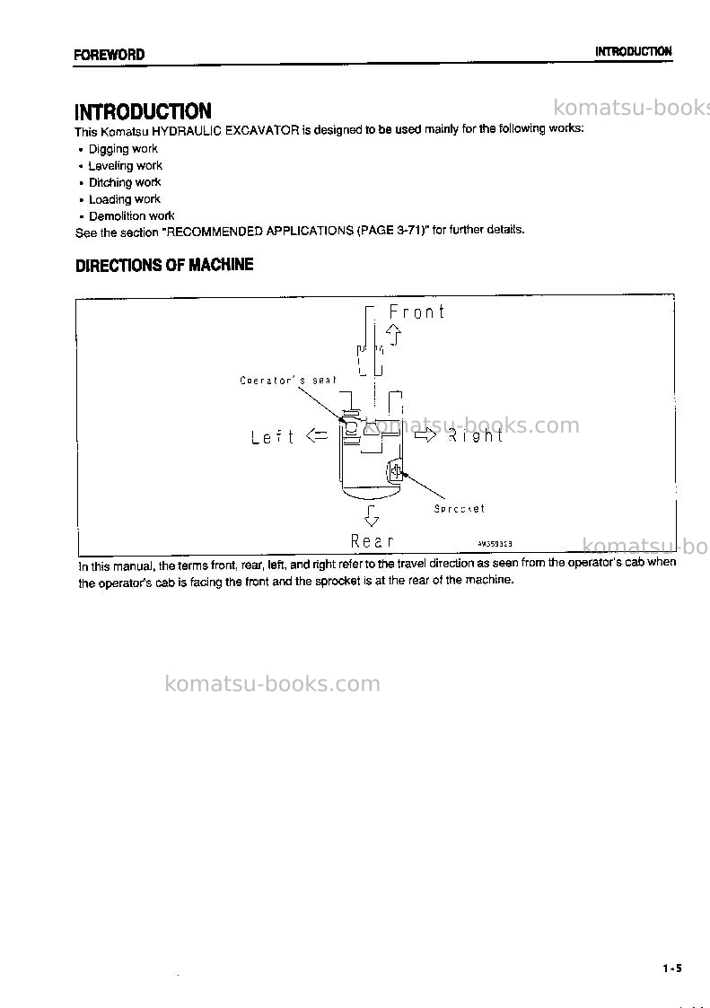 Komatsu pc60-7jpn-w/ front blade Operation manual cover Page 6
