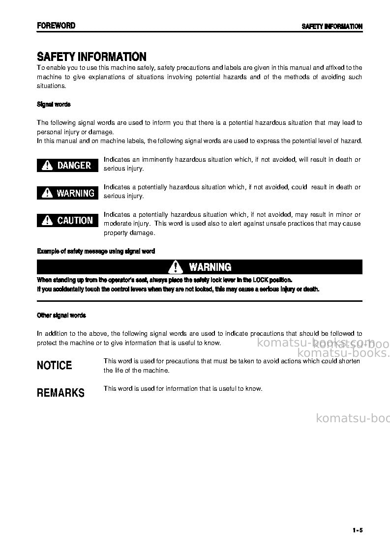 Komatsu pc138uslc-2jpn Operation manual cover Page 6 Komatsu pc138uslc-2jpn Operation manual cover Page 6