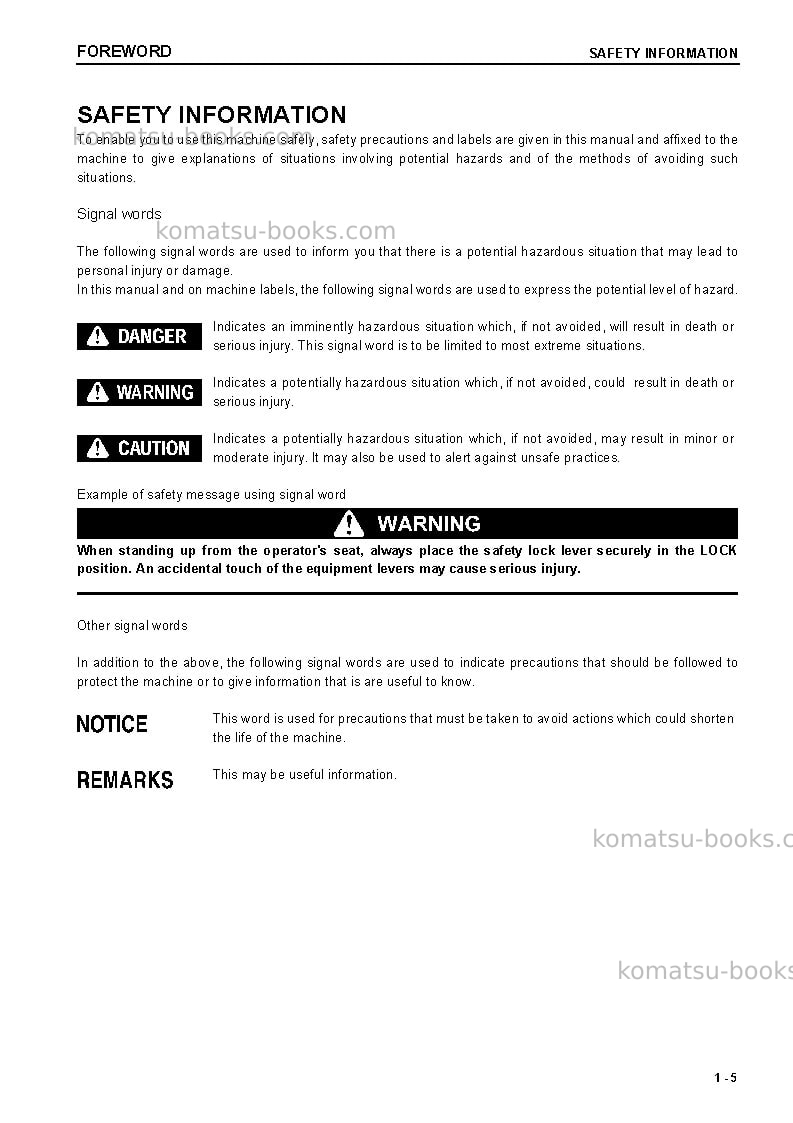Komatsu cd110r-1jpn Operation manual cover Page 6 Komatsu cd110r-1jpn Operation manual cover Page 6