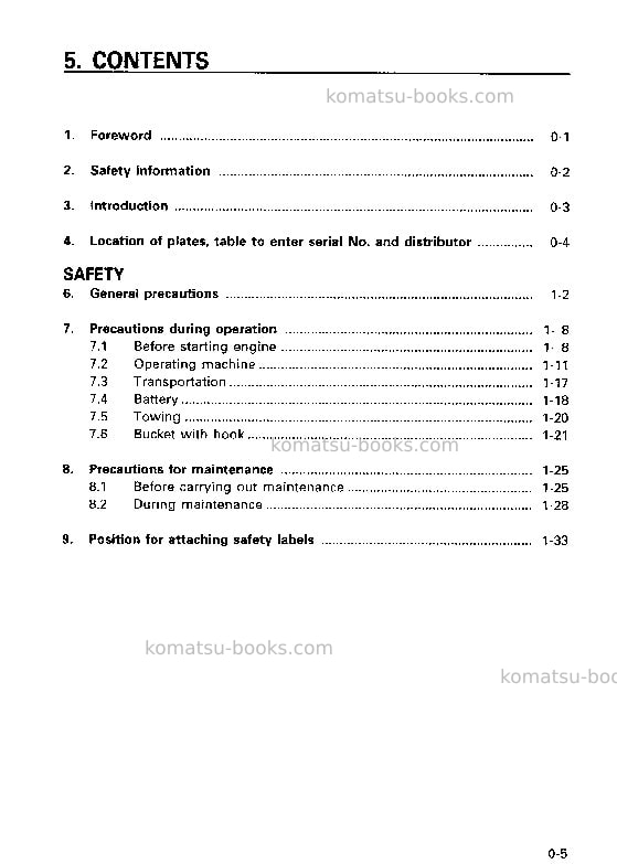 Komatsu pc03-2jpn Operation manual cover Page 6 Komatsu pc03-2jpn Operation manual cover Page 6