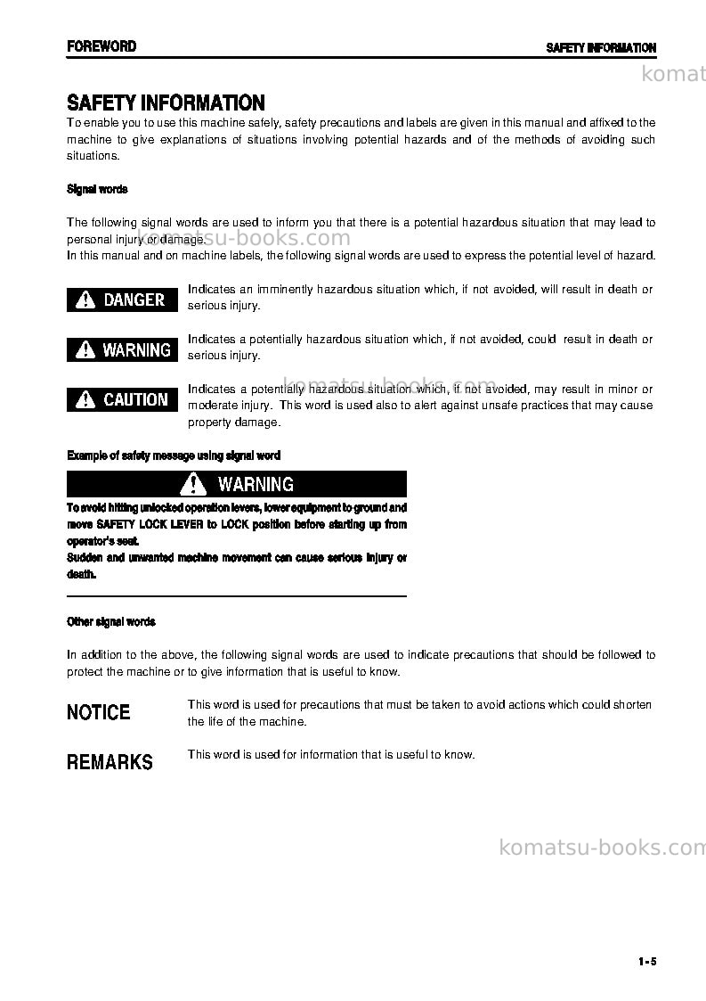 Komatsu gd555-3jpn-a Operation manual cover Page 6 Komatsu gd555-3jpn-a Operation manual cover Page 6